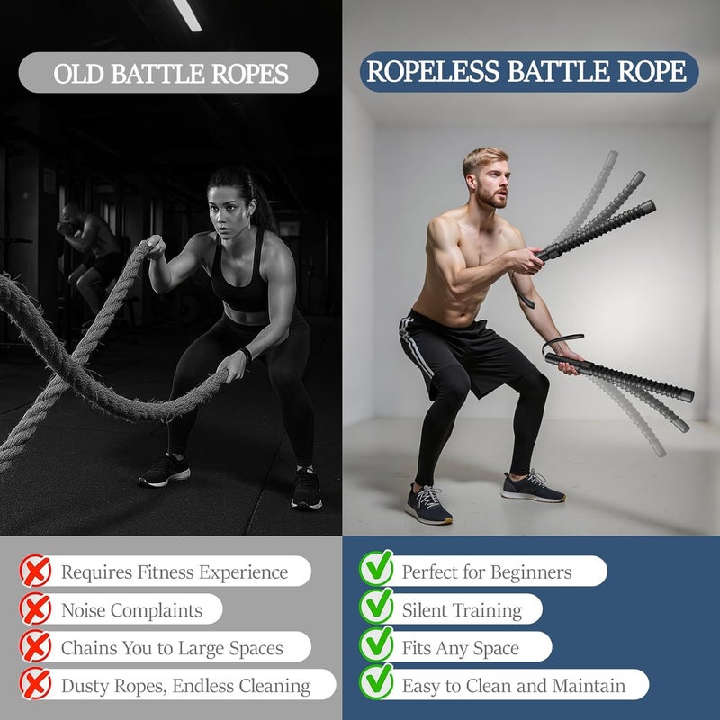 HPYTOOL Ropeless Battle Ropes for Exercise Workout, Cordless Jump Rope, Portable Workout for Home Gym, Exercise Battle Ropes for HIIT Workouts, Low-Impact Cardio Training (2 Ropes with Bag) - Image 2